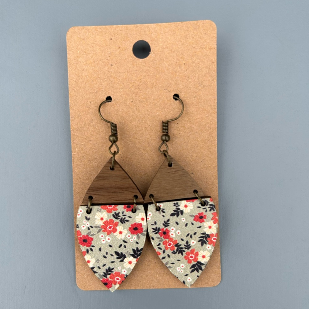Floral and Wood earrings